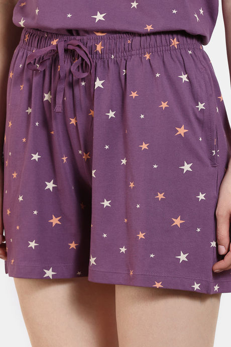 Zivame Starry Dreams Knit Cotton Shorts Set - Berry Conserve — image 6
